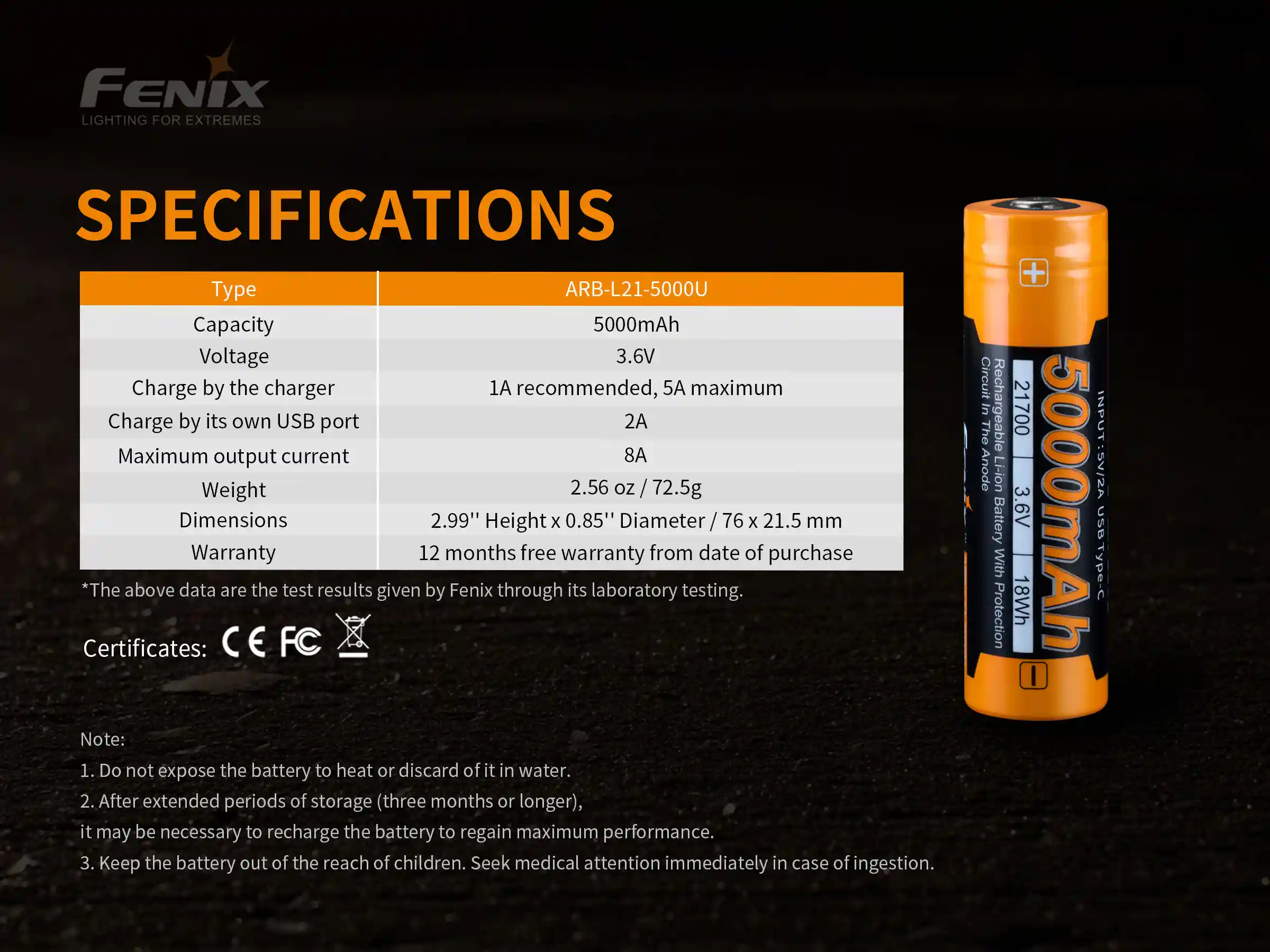 Fenix ARB-L21-5000U LiIon Akku 21700