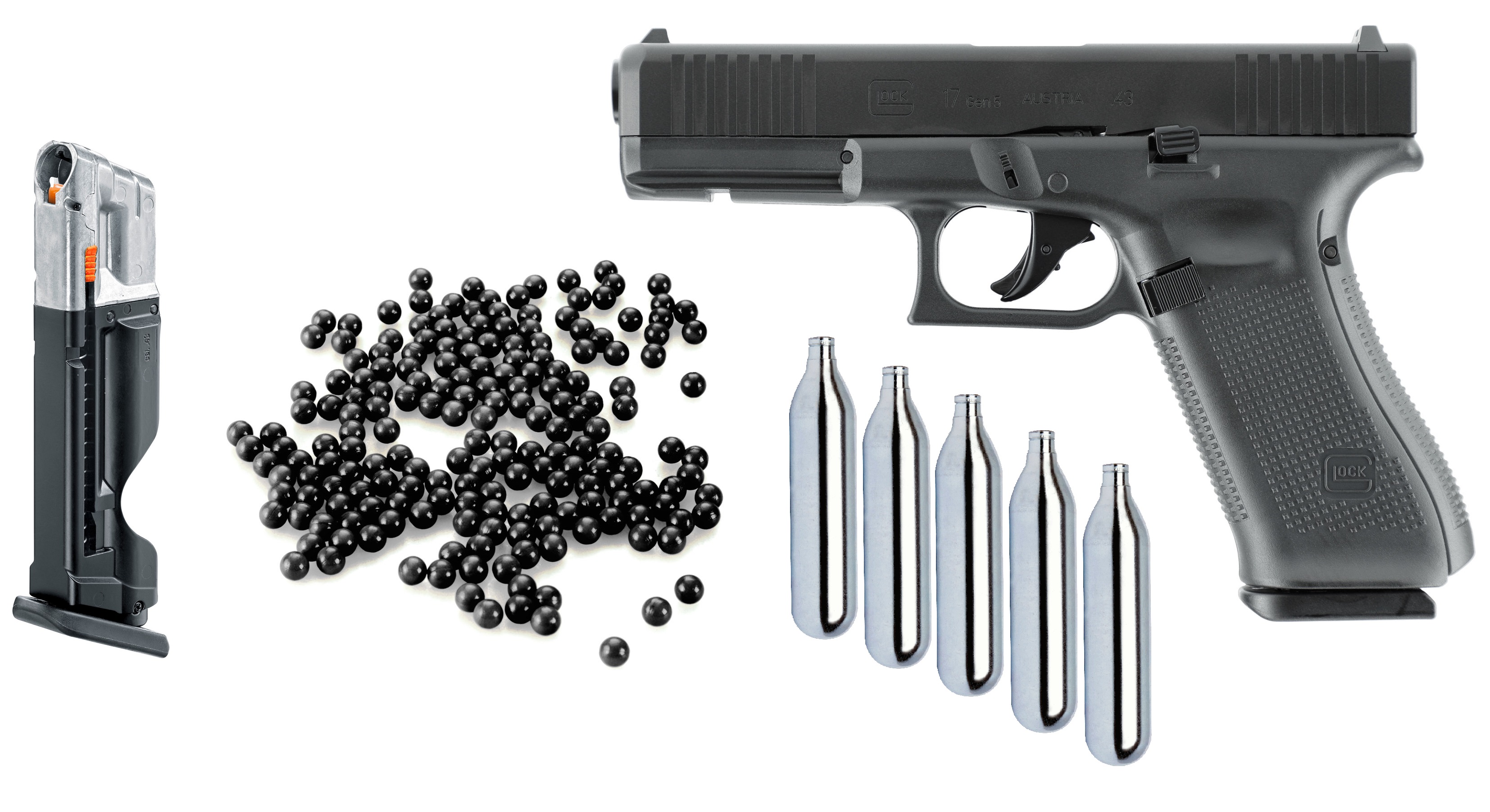SPARSET: Glock 17 Gen5 T4E .43 Paintball CO2 Pistole + Zubehör