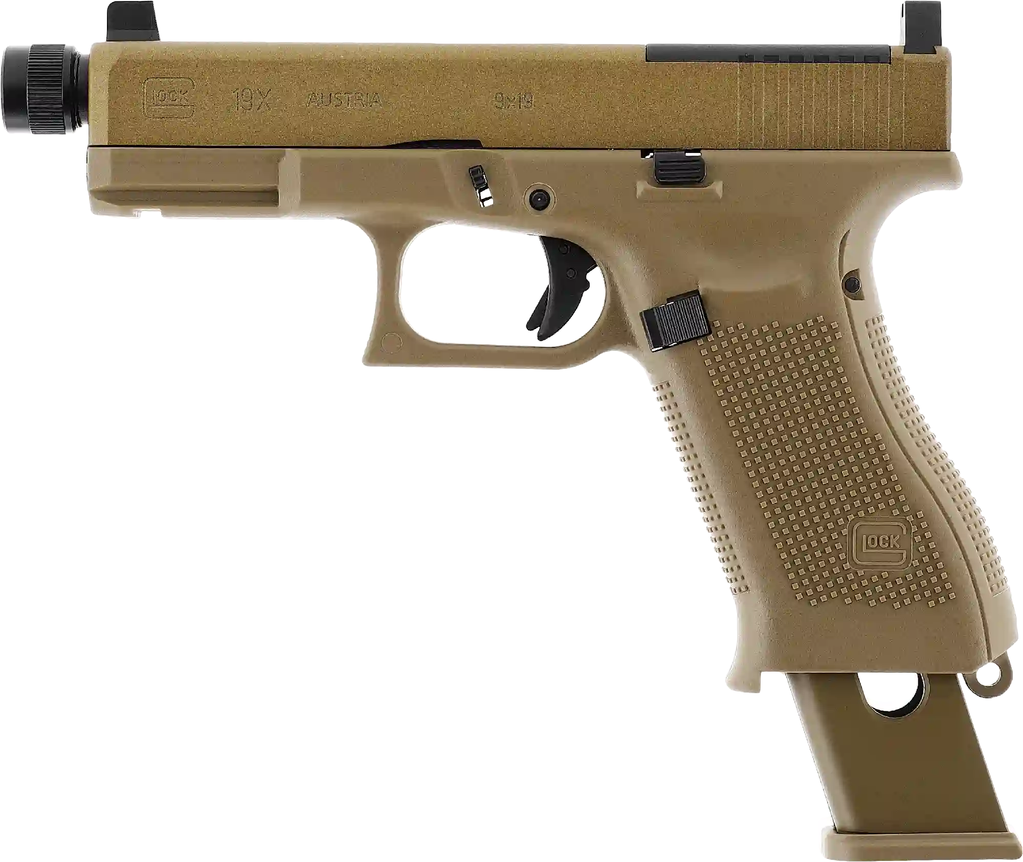 Glock 19X MOS CO2 Pistole mit herausgezogenem Magazin
